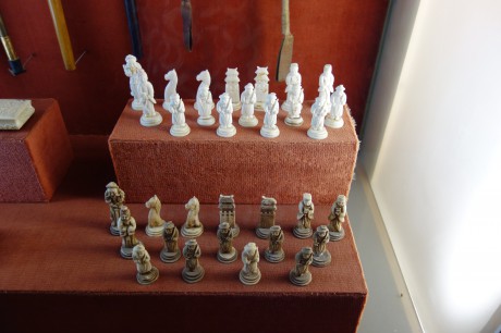 An old chess set exhibited in the castle at Trakai.